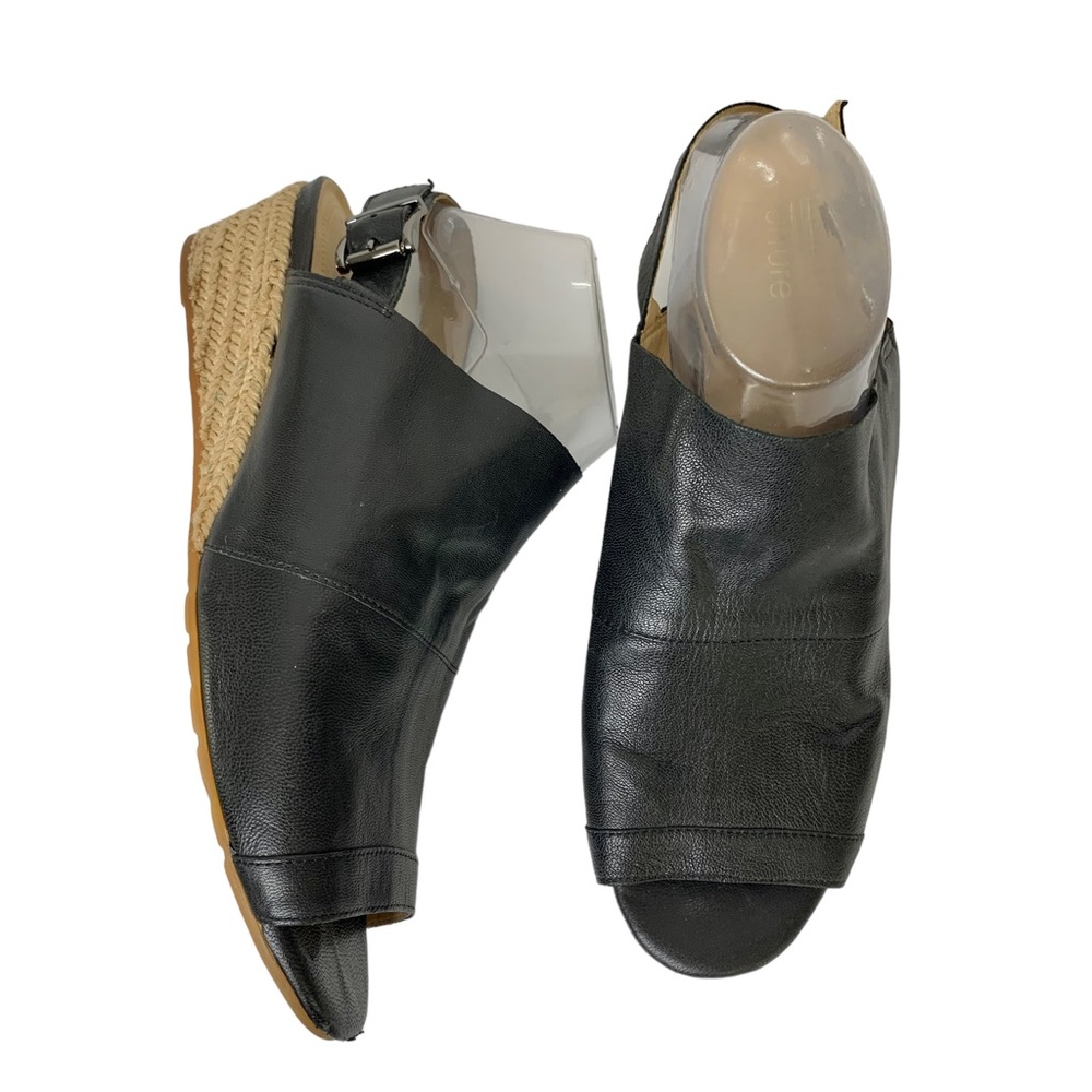 NUTURE Mylene Black Leather Peep Toe Wedges Sz 11